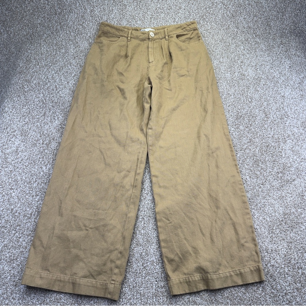 Zara Camel Wide Led Pants Womens size L Pleated - Picture 2 of 14
